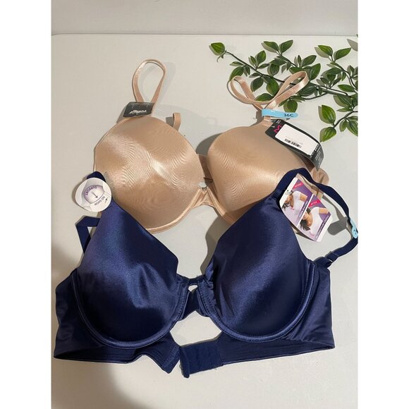 2-Pack Maidenform 36C Satin Underwire Bras Beige & Navy With Adjustable Straps - Picture 6 of 7